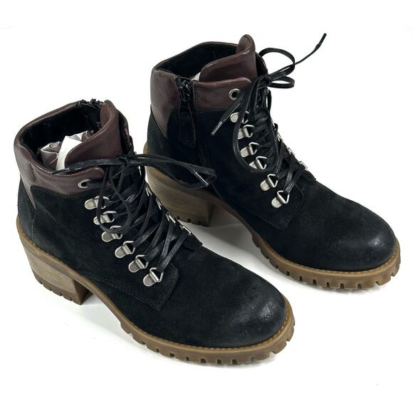 Miz Mooz McKinley Black Leather Lace Up Boots Womens US 6.5-7 EU 37 Zip New - Picture 1 of 15
